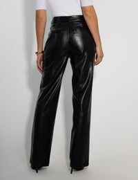 Calça Reta Couro Preto