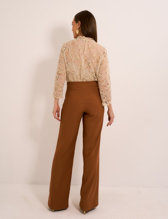 Calça Reta Alfaiataria Marrom